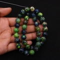 Strand of round emperor stone beads with blue green marble texture for DIY jewelry - Green Blue Black Mixed (No. 15)