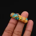 Colorful natural stone bridge bead with blue and orange textures for DIY bracelet making - Cylindrical Curved Style / No. 15 (Blue Orange Yellow)