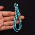 Perle a cilindro in diaspro sedimentario blu-verde con trame minerali marroni naturali - 4x8mm / Trama Imperiale Blu Lago