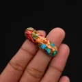 Vibrant multi-color imperial stone capsule charm for DIY jewelry bracelets - Cylindrical Curved Style / No. 17 (Red Green Blue Brown)