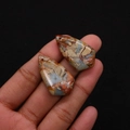 Ciondolo a goccia in pietra imperiale marrone e blu con trama marmorea naturale - N. 15 (Marmo Marrone Beige Blu)