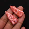 Pair of orange spiny oyster shell triangle pendants with natural marble texture for DIY - 15x34mm / Orange Red Marble (No.2)