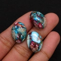 Tres cabujones ovales de jaspe imperial multicolor para creación de joyas DIY - 13x18mm / No.8 (Multicolor)
