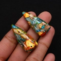 Pair of colorful Imperial stone triangular cone pendants for DIY jewelry making and crafts - 15x34mm / Yellow Green Blue Mix (No.3)