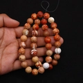 Strand of round emperor stone beads in vibrant orange and white marbled texture for DIY - Orange Red White Brown (No. 23)