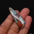 Blue and brown marbled natural stone teardrop pendant for custom DIY jewelry making - 13x45mm / Blue/Brick Red/Brown Mottled