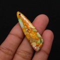 Handheld long teardrop imperial jasper stone pendant in vibrant orange and yellow hues - 13x45mm / Orange/Yellow/Green Intertwined