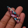 Irregular imperial stone pendant with vibrant multi-color mosaic patterns for DIY - 13x45mm / Crimson/Pink/Blue Patchwork