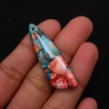 Long waterdrop turquoise pendant with colorful emperor stone textures and pre-drilled hole - 13x45mm / Blue/Red/Orange Patchwork
