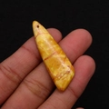 Irregular long natural stone pendant in yellow and orange with red marble texture - 13x45mm / Yellow-Orange with Red Texture