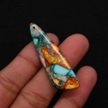 Teardrop-shaped emperor stone pendant with vibrant multi-color mineral textures - 13x45mm / Red/Blue/Green/Yellow/Brown Mixed