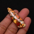 Colorful Imperial Jasper teardrop pendant with mosaic textures for DIY jewelry - 13x45mm / Red/Orange/Green/White Mosaic