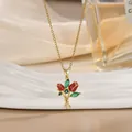 Detail der Tulpen-Halskette mit roter Emaille-Blüte und grünen Markis-Strasssteinen - Tulpen Stil (XL02534)