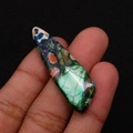 Irregular natural imperial stone drop pendant in vibrant green and blue marbled texture - 13x45mm / Green/Blue/Yellow/Brown Mixed