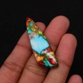 Irregular blue imperial stone pendant with colorful veins for DIY jewelry making - 13x45mm / Sky Blue Base Multicolor Patchwork