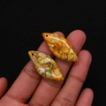 Pendentif en pierre impériale de forme marquise avec des textures orange et vertes pour bijoux - Motif marbré orange, jaune et vert (N° 37)