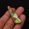 Irregular triangular natural stone pendant with colorful dyed patterns and top drill hole - 13x45mm / Multicolor Mottled Texture