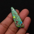 Teardrop green emperor stone pendant with mosaic colorful stone inlay and drill hole - 13x45mm / Green Base with Multicolor Chips