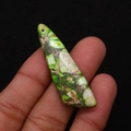 Teardrop green imperial stone pendant with natural brown and white mineral texture - 13x45mm / Emerald/Brown/White Texture