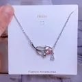 Détail du pendentif tulipe avec pierre rose et chaîne de collier en argent brillant - Style Tulipe Marquise Rose Argent (YJX008)