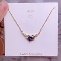 Collier élégant en titane doré avec pendentif cœur violet et ailes de cristaux - Style Ailes Pierre Principale Cœur Violet Or (CB27)