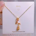 Collier avec pendentif rose, zircon rose en cœur et chaîne dorée élégante - Pink Heart Shaped Diamond Rose Style (YJX0030)