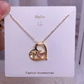 Elegante collar MOM de oro 18K con corazón rosa y corona, regalo para el día de la madre - Piedra Rosa Corona Dorada (MOM26)