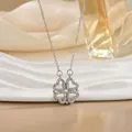 Silver four-leaf clover pendant necklace with heart-shaped leaves and cubic zirconia stones - Full Pave Silver (XL0542G)