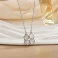 Elegant silver stainless steel necklace with heart-shaped clover pendant and cat eye stone - Opal Effect Silver (XL0560G)