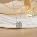 Silver titanium steel four-leaf clover pendant necklace with sparkling zircon stones - Full Zirconia Silver (XL0541G)