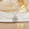 Versatile four-leaf clover folding heart necklace with glittering zircon in silver finish - Zirconia Inlaid Silver (XL0551G)