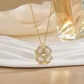 Convertible golden four-leaf clover necklace with heart-shaped crystal pendant - Full Pave Gold (XL0558)
