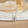 Versatile silver four-leaf clover necklace with white heart petals and starry zircon inlay - Artificial Shell Silver (XL0563G)