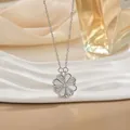 Golden clover pendant necklace with shimmering crystals and elegant mother of pearl inlays - Mother of Pearl Zirconia Silver (XL0550G)