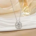 Close-up of silver clover necklace with heart petals and white zircon micro-pave - Pave Silver (XL0561G)