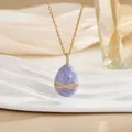 18K gold-plated geometric egg pendant necklace with purple enamel and zircon inlay - Purple Marble Texture Style (XL0655)