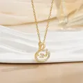 Elegant gold swan necklace with dancing stone and shimmering zircon crystals - Swan Shape Style (灵动系列38) / Gold