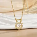 Elegant gold elk necklace with a dancing diamond pendant on a white background - Deer Head Style (灵动系列39) / Gold