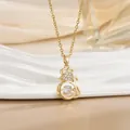 Detailed view of the dancing stone mouse pendant in gold finish with zircon crystals - Dancing Zodiac Rat Style (灵动系列47) / Gold