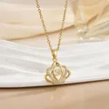 Macro view of gold crown pendant necklace with shimmering crystals and dancing heart stone - Dancing Stone Crown Style (灵动系列49) / Gold