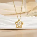 Detail shot of a star-shaped necklace with a dancing heart diamond pendant in gold finish - Pentagram Heart Style (灵动系列60) / Gold