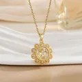 Rotating gold petal pendant necklace with sparkling zircons and windmill center - Petal Shaped Style (XL0954)