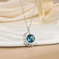 Sterrenstelsel maan hanger met donkerblauwe bol aan een zilveren stalen ketting - Donkerblauwe Planeet Stijl (XL0635E)