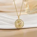 Rotating windmill pendant necklace in gold titanium steel with sparkling zircon accents - Octagon Geometric Style (XL0951)