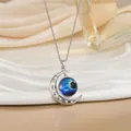 Zilveren ketting met blauwe melkwegmaan en opengewerkte stervormige hanger - Donkerblauw Doorschijnend Sterrenhemel Stijl (XL0635D)