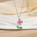 Elegant 18k gold plated necklace with pink flower pendant and green leaf stones on silk fabric - Green Leaf Pink Flower Style (XL0686G)