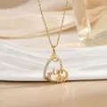 Zweifarbige Herz-Elefanten-Kette mit Forever Love Gravur und Zirkonia-Steinen - Gold Rosa Elefant Herz (XL1076)