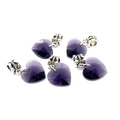 Detail of five dark purple heart-shaped faceted crystal pendants with crown silver clasps - Purple