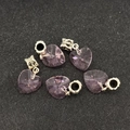 Set of five 14x25mm pink heart crystal pendants with silver large-hole bail connectors - Light Purple