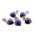Five dark purple heart-shaped faceted crystal pendants with silver textured metal bails - Deep purple